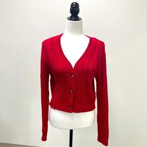 Abercrombie & Fitch red knit cardigan.